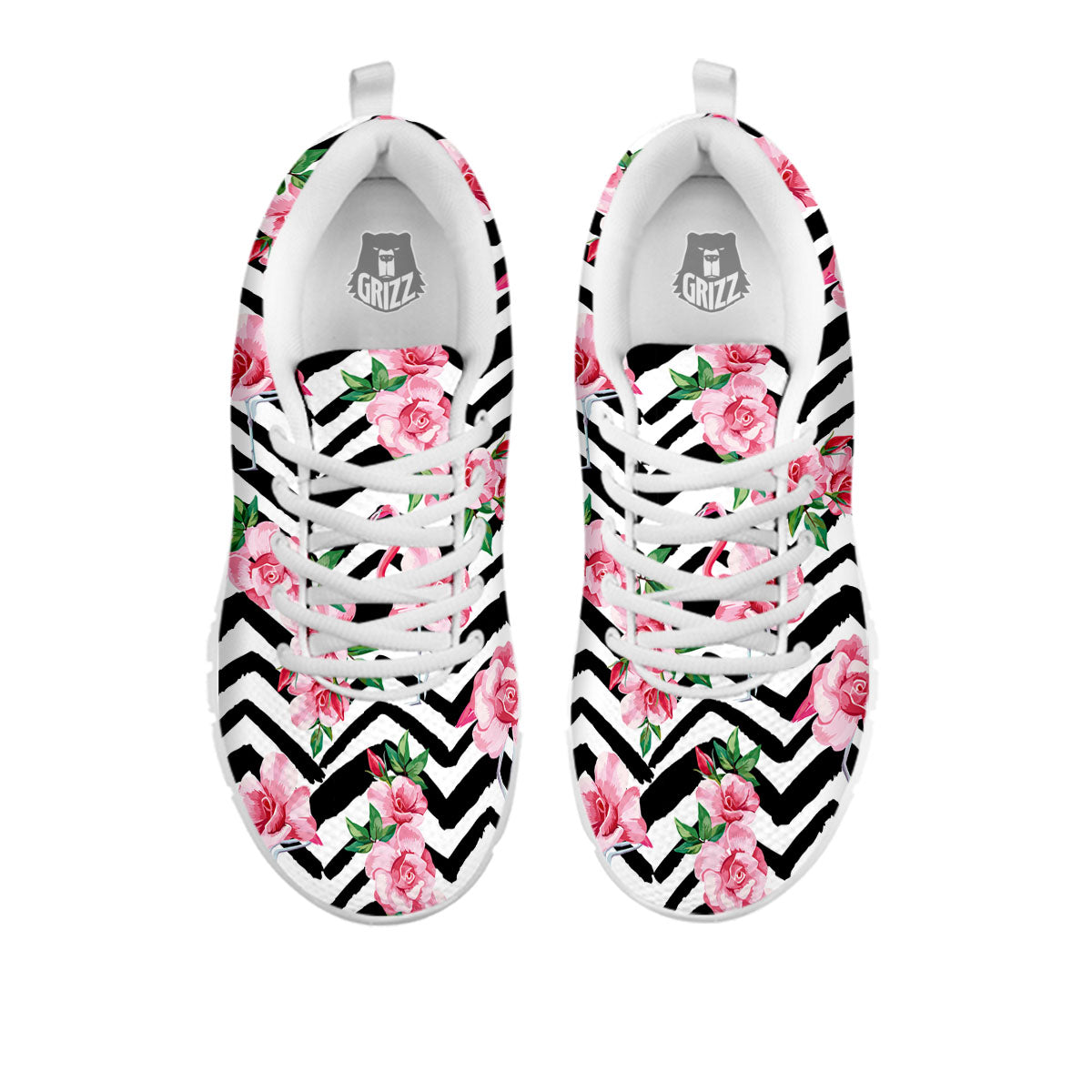 Rose Zigzag Pink Print Pattern White Sneaker-grizzshop