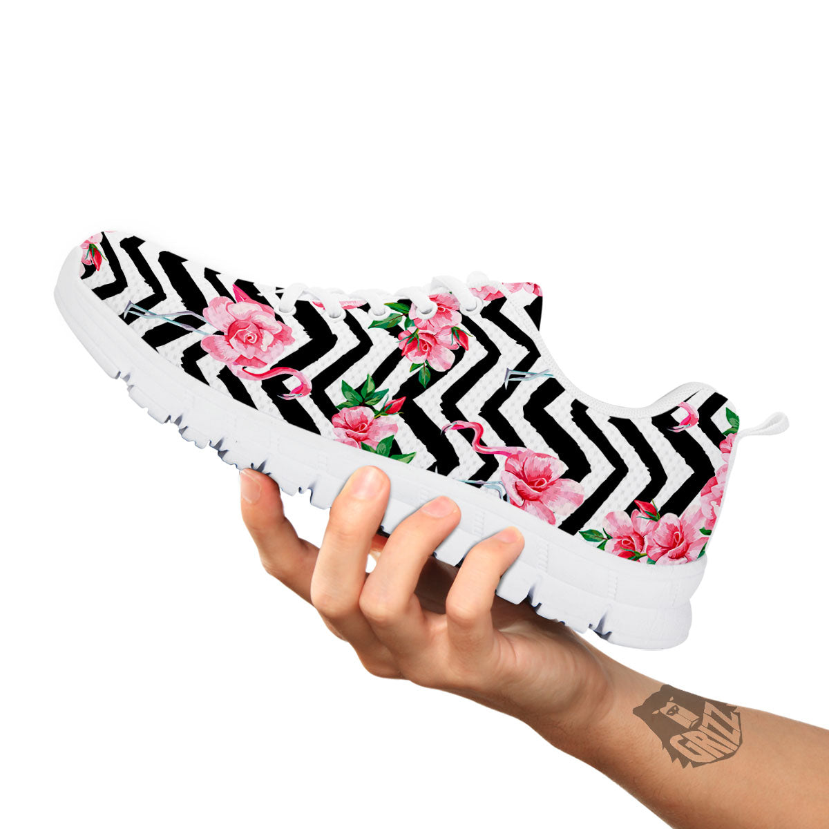 Rose Zigzag Pink Print Pattern White Sneaker-grizzshop