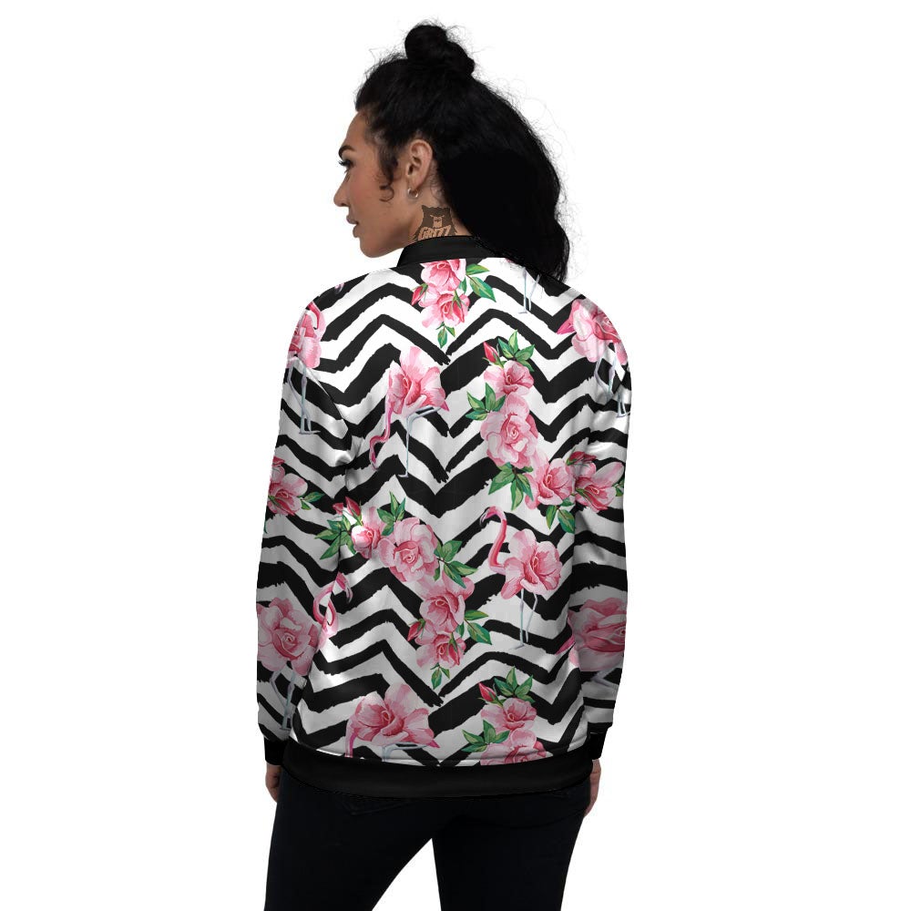 Rose Zigzag Pink Print Pattern Women's Bomber Jacket-grizzshop