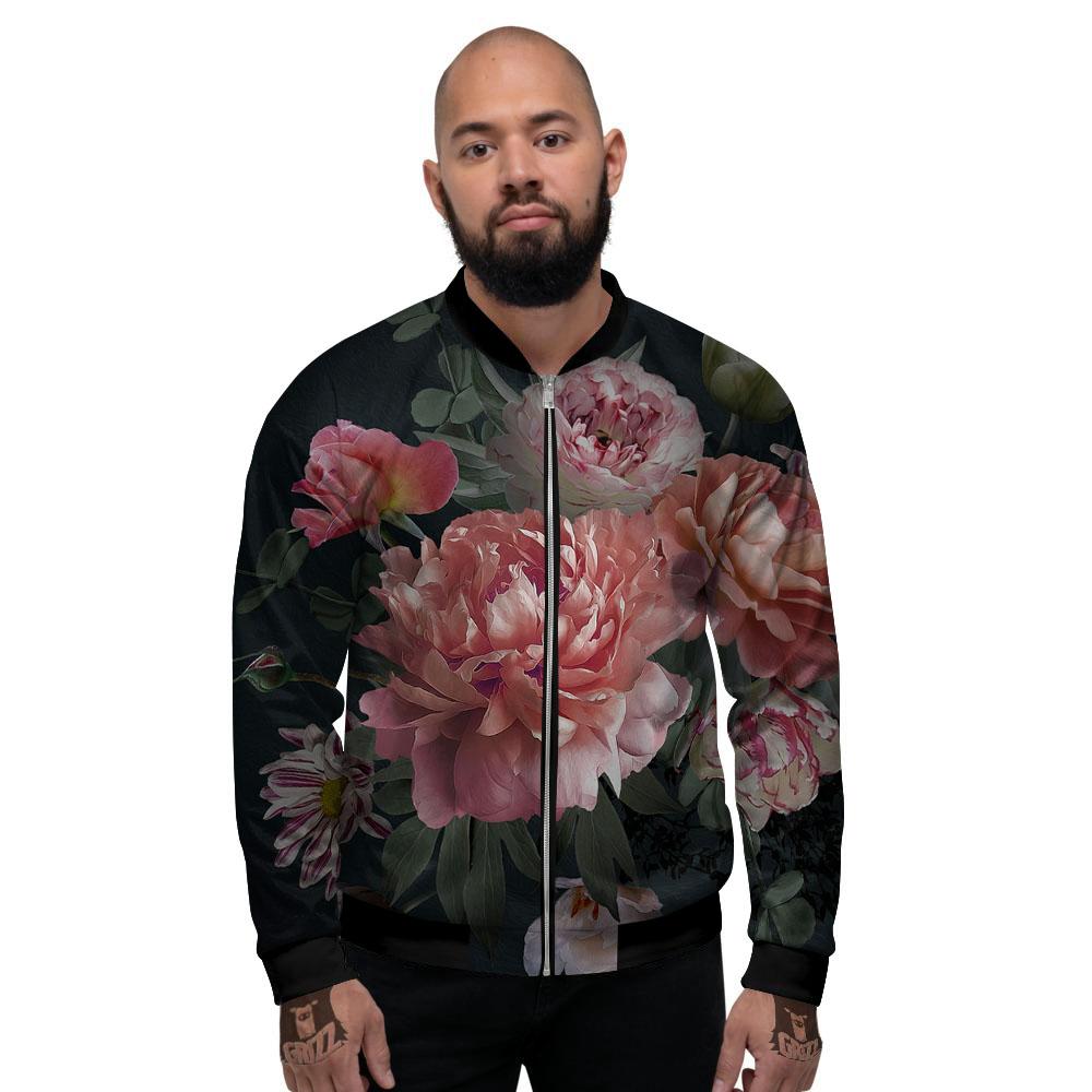 Rose And Peony Print Men's Bomber Jacket-grizzshop
