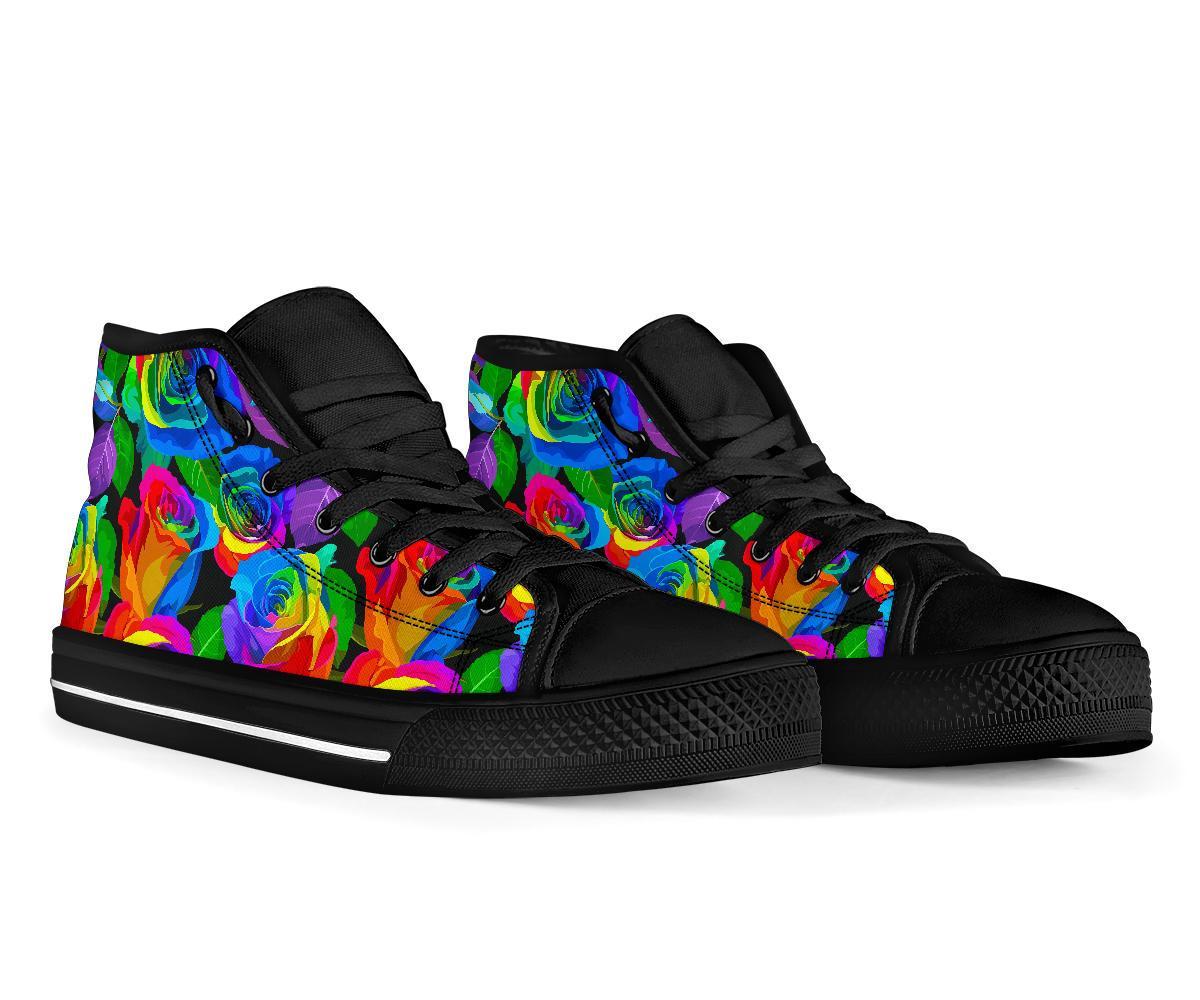 Rose Colorful Rainbow Pattern Print Men Women's High Top Shoes-grizzshop