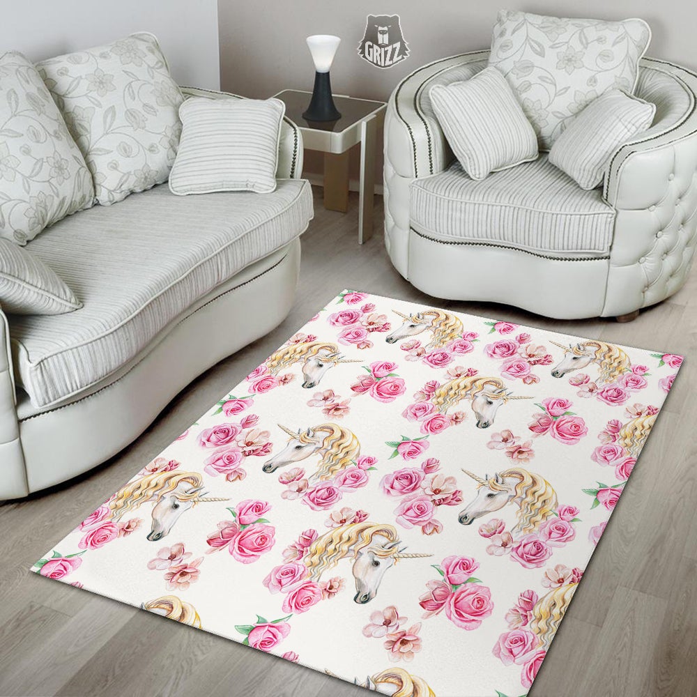 Rose Fairy White Unicorn Print Pattern Floor Mat-grizzshop