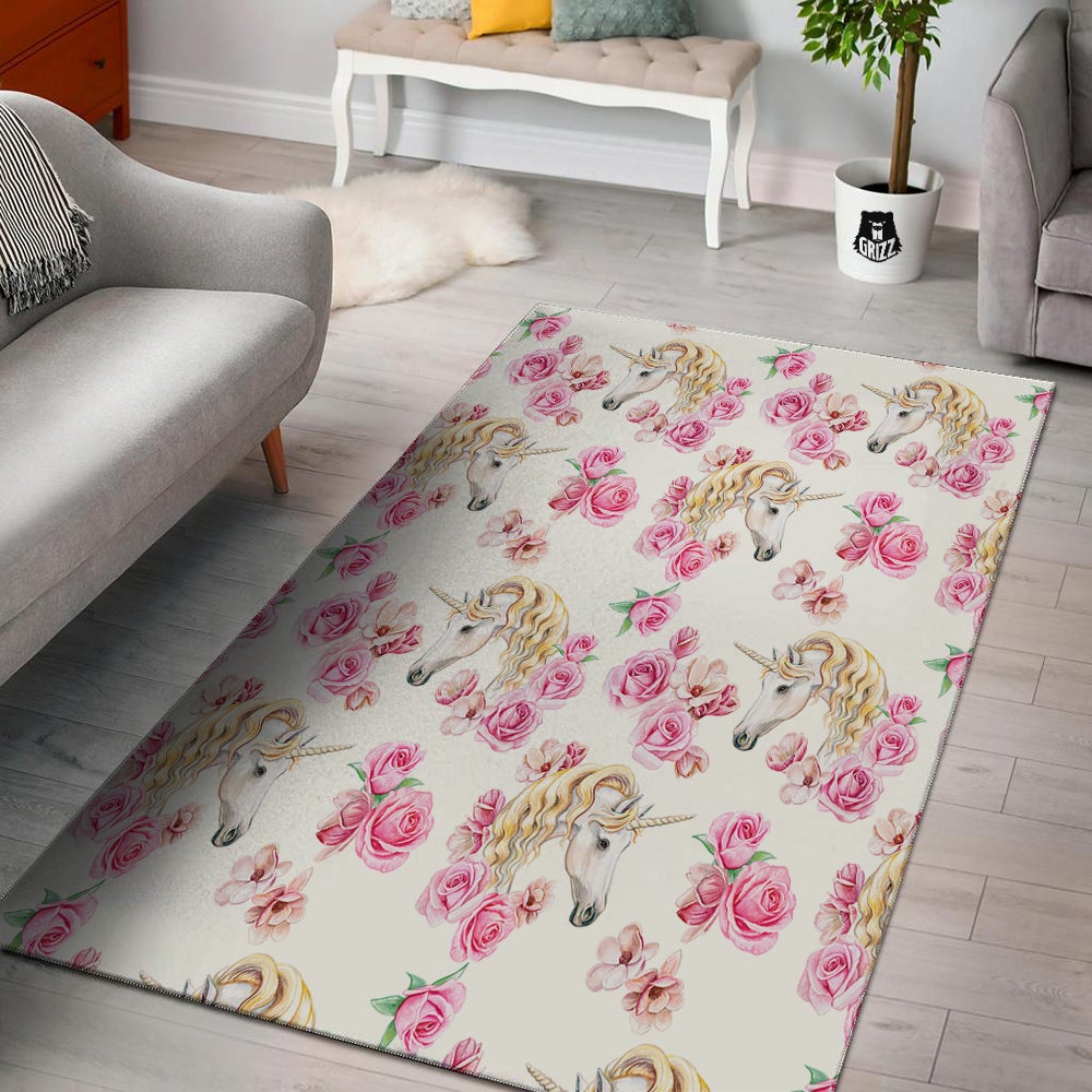 Rose Fairy White Unicorn Print Pattern Floor Mat-grizzshop