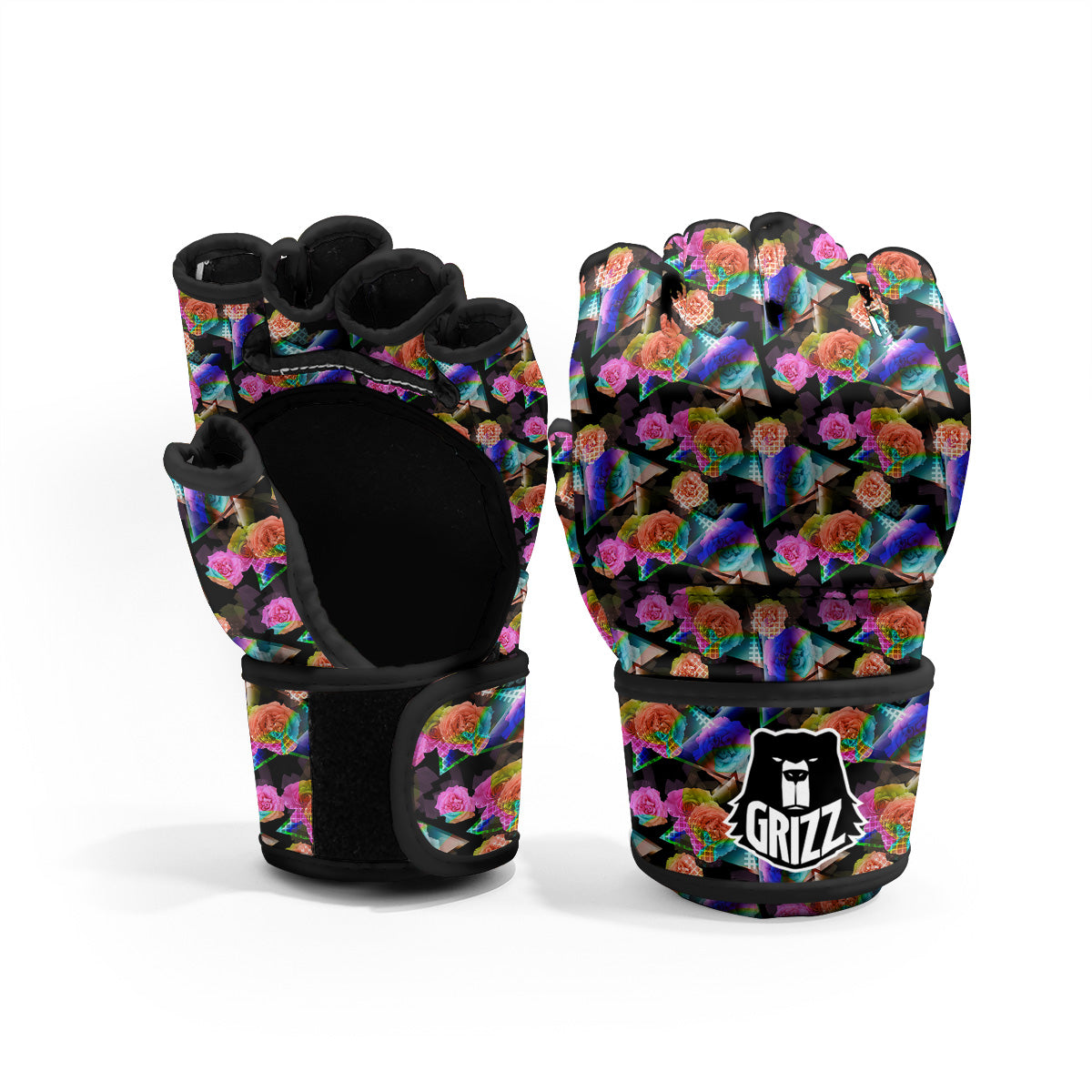 Roses Colorful Gradient Triangle Print Pattern MMA Gloves-grizzshop