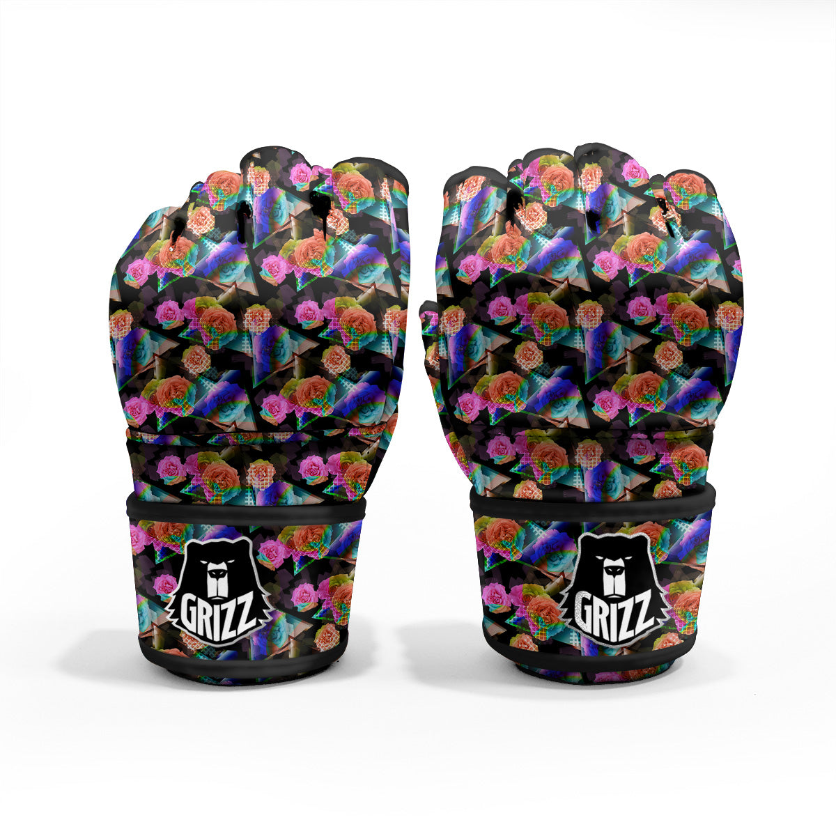 Roses Colorful Gradient Triangle Print Pattern MMA Gloves-grizzshop