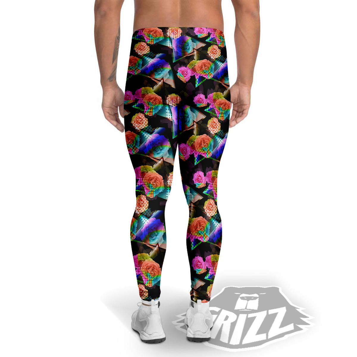 Roses Colorful Gradient Triangle Print Pattern Men's Leggings-grizzshop