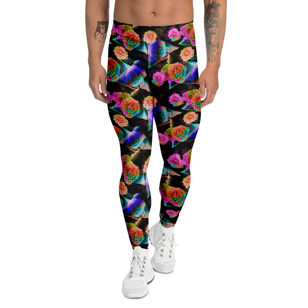 Roses Colorful Gradient Triangle Print Pattern Men's Leggings-grizzshop