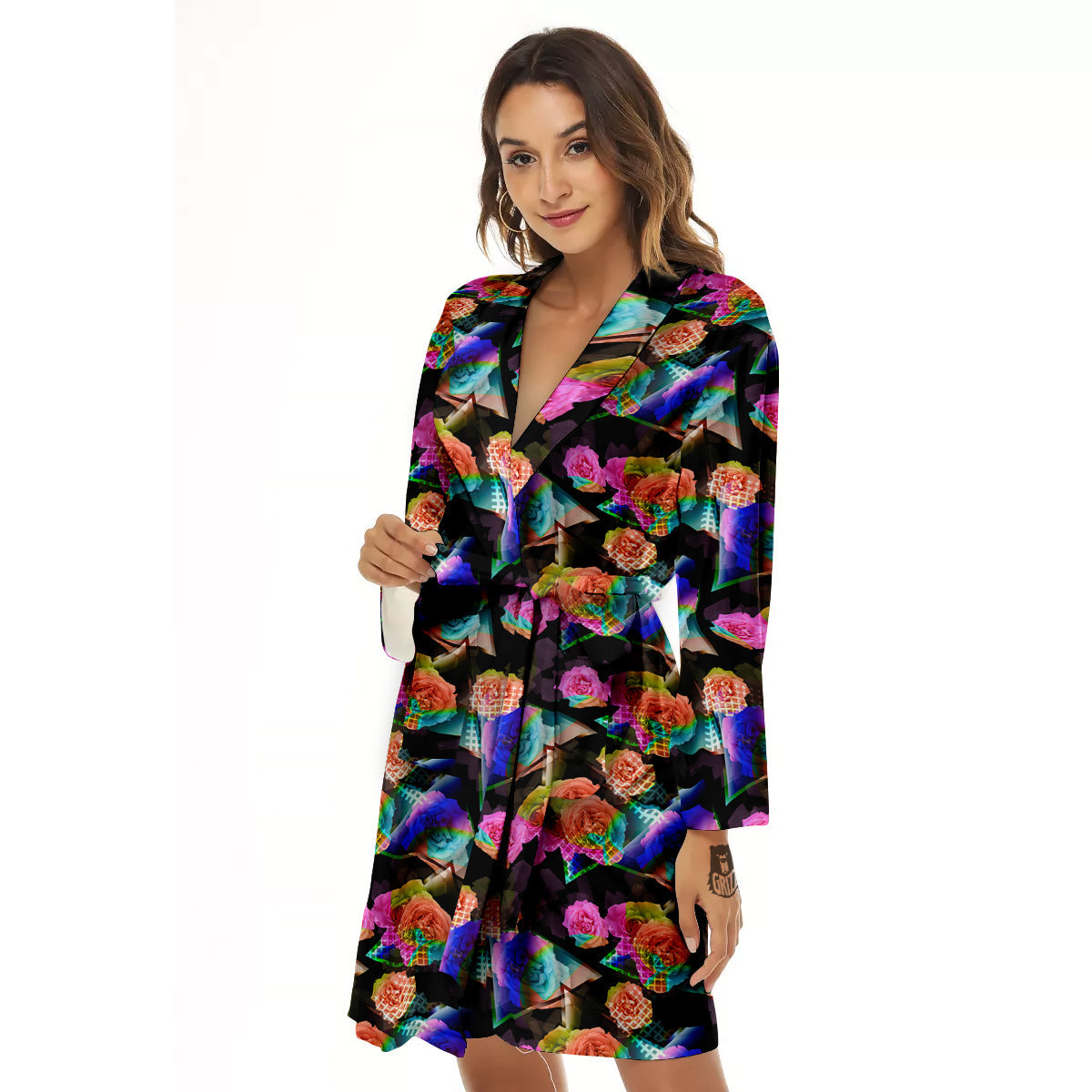 Roses Colorful Gradient Triangle Print Pattern Women's Robe-grizzshop