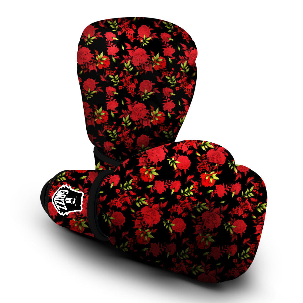 Roses Floral Red And Black Print Boxing Gloves-grizzshop