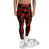 Roses Floral Red And Black Print Men's Leggings-grizzshop