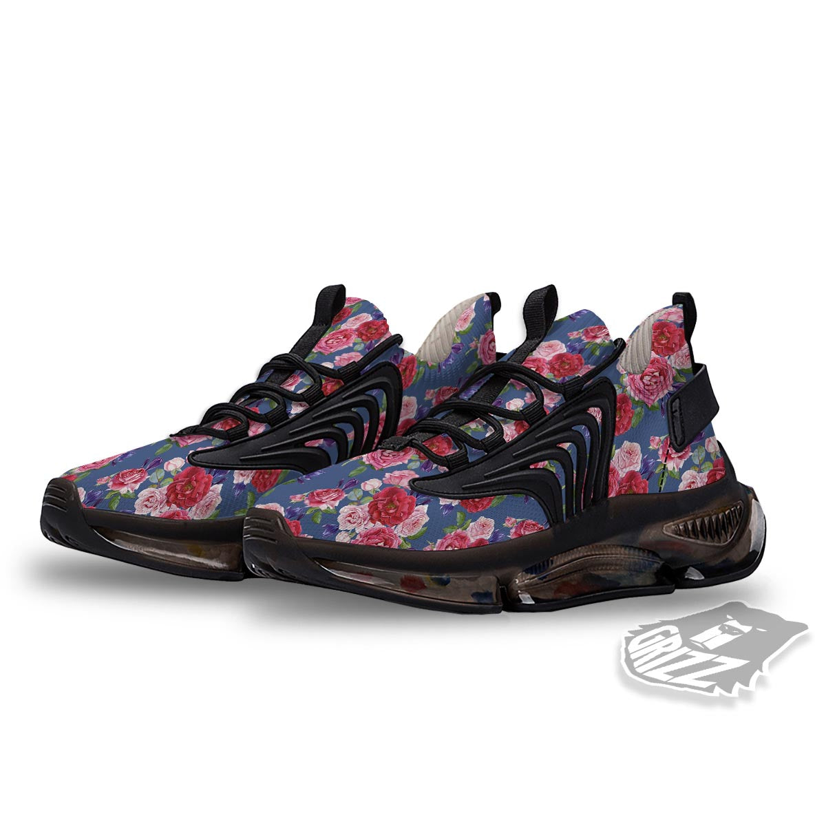 Roses Floral Red Violet Print Pattern Black Gym Shoes-grizzshop