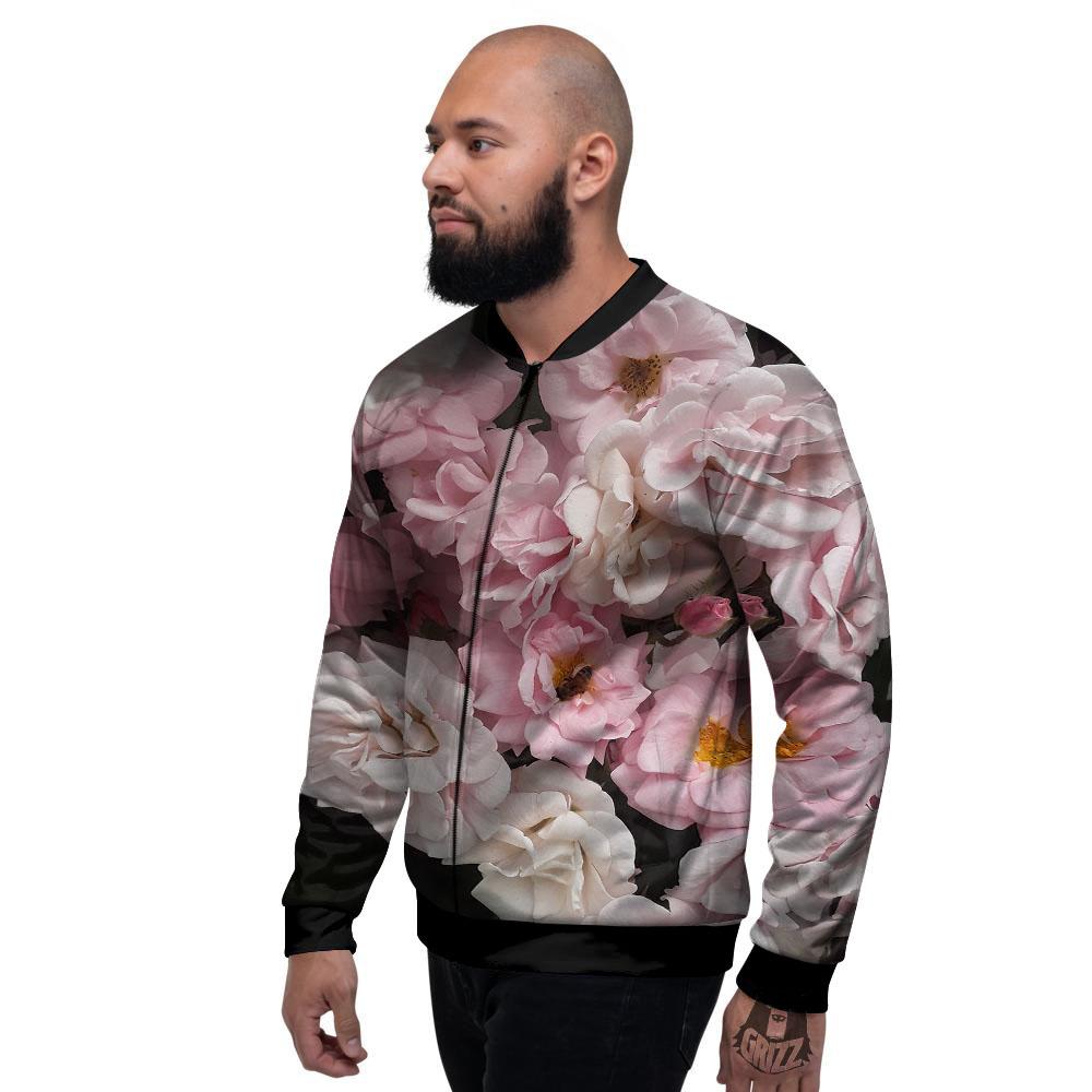 Roses Floral Retro Pink Print Men's Bomber Jacket-grizzshop
