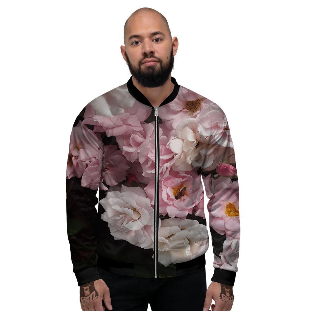Roses Floral Retro Pink Print Men's Bomber Jacket-grizzshop