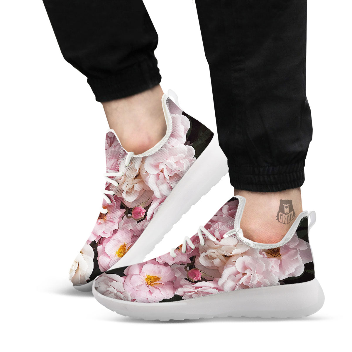 Roses Floral Retro Pink Print White Athletic Shoes-grizzshop