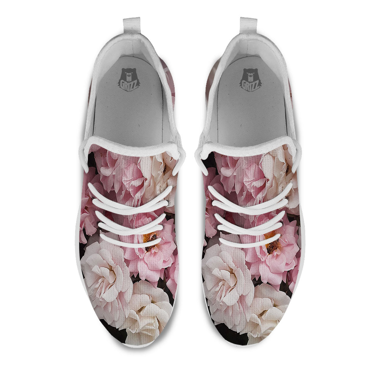 Roses Floral Retro Pink Print White Athletic Shoes-grizzshop