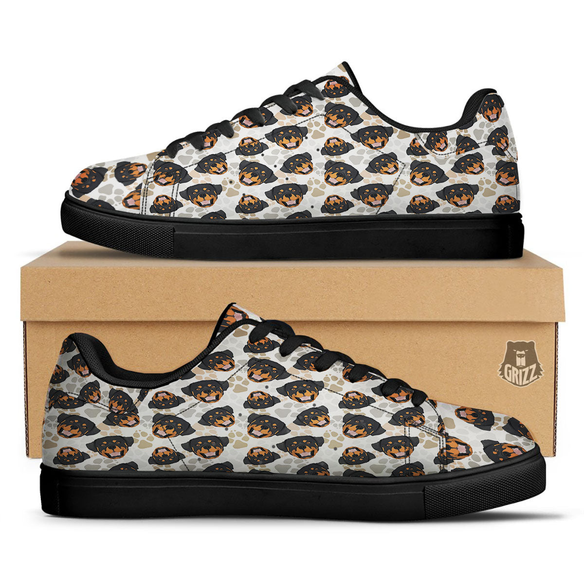 Rottweiler Print Pattern Black Low Top Sneakers-grizzshop
