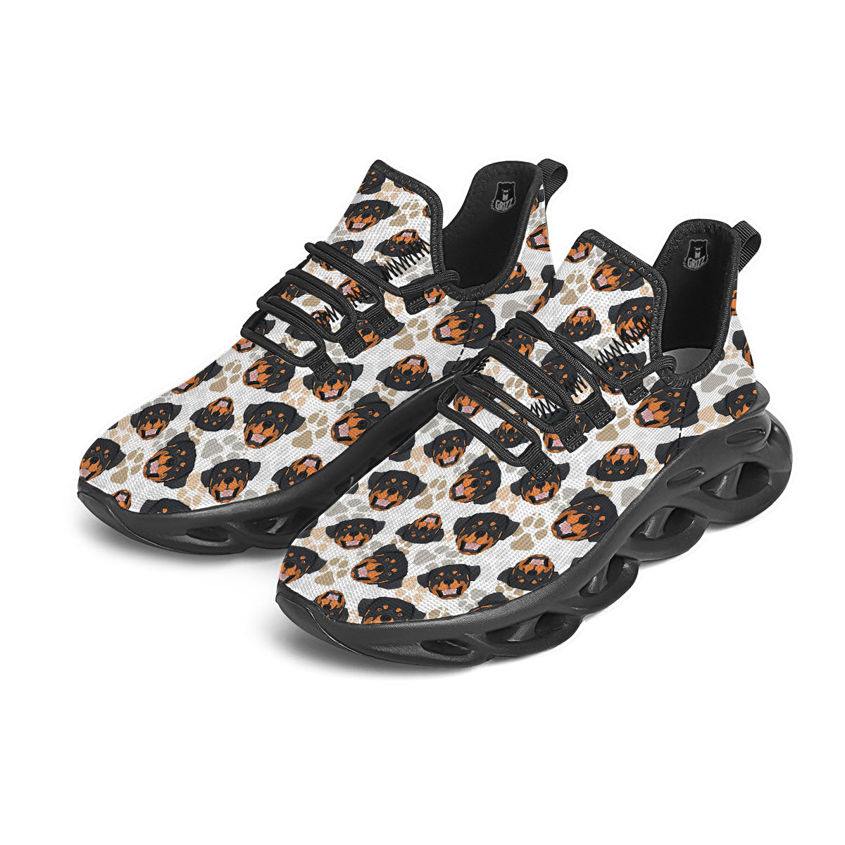 Rottweiler Print Pattern Black Running Shoes-grizzshop