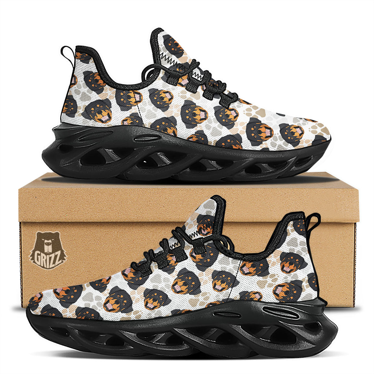 Rottweiler Print Pattern Black Running Shoes-grizzshop