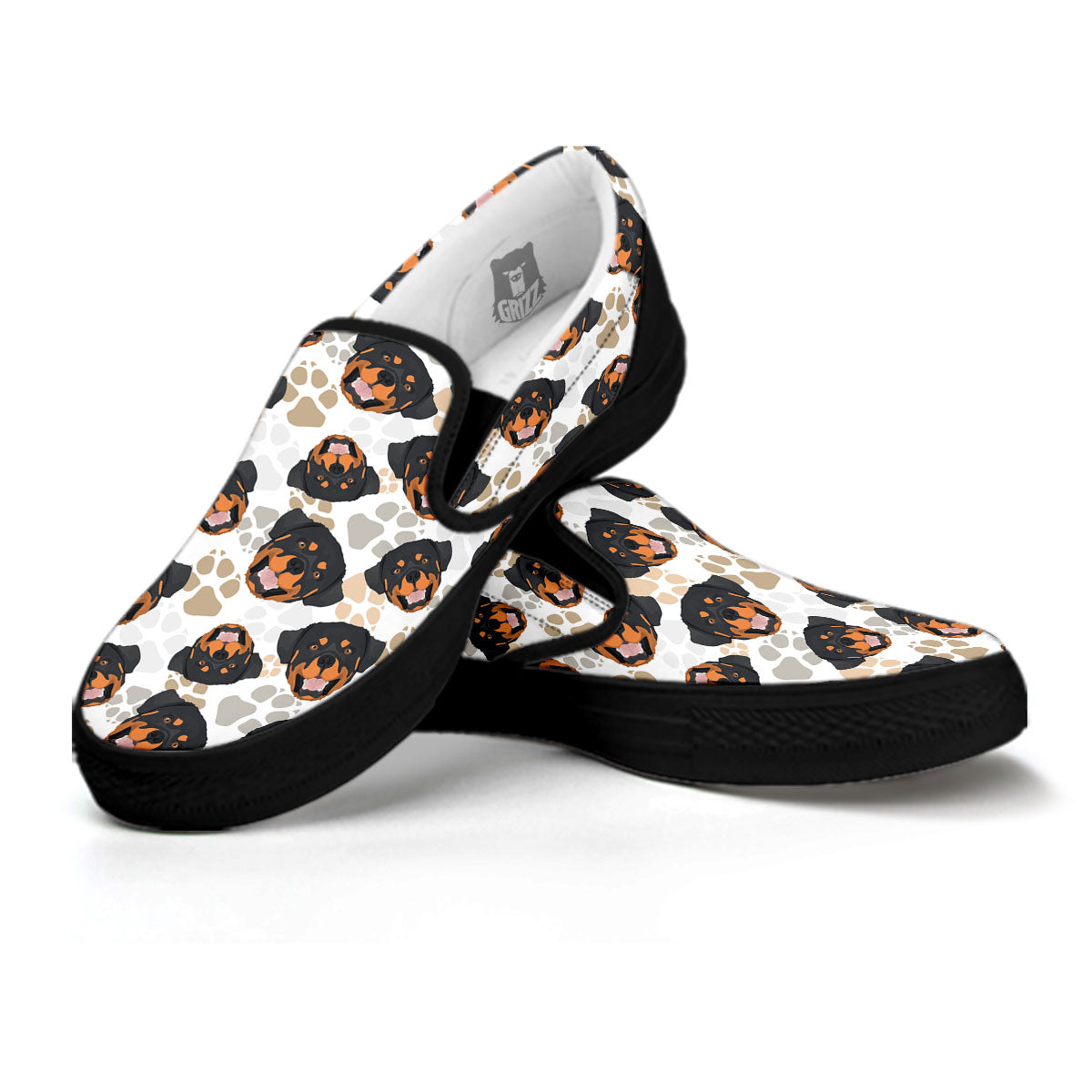 Rottweiler Print Pattern Black Slip On Shoes-grizzshop