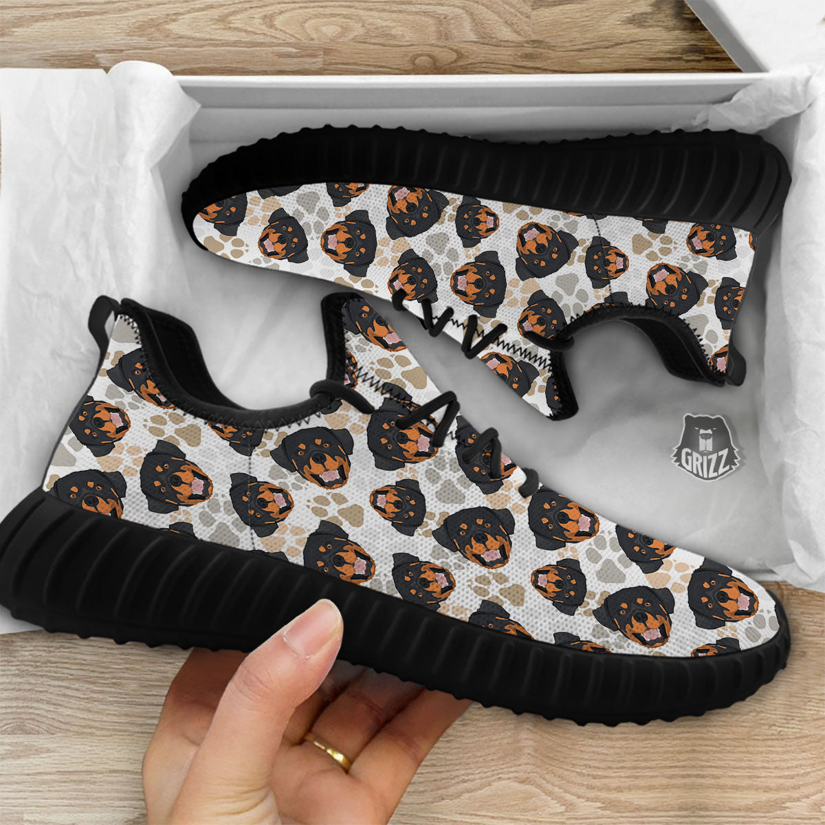 Rottweiler Print Pattern Black Walking Shoes-grizzshop