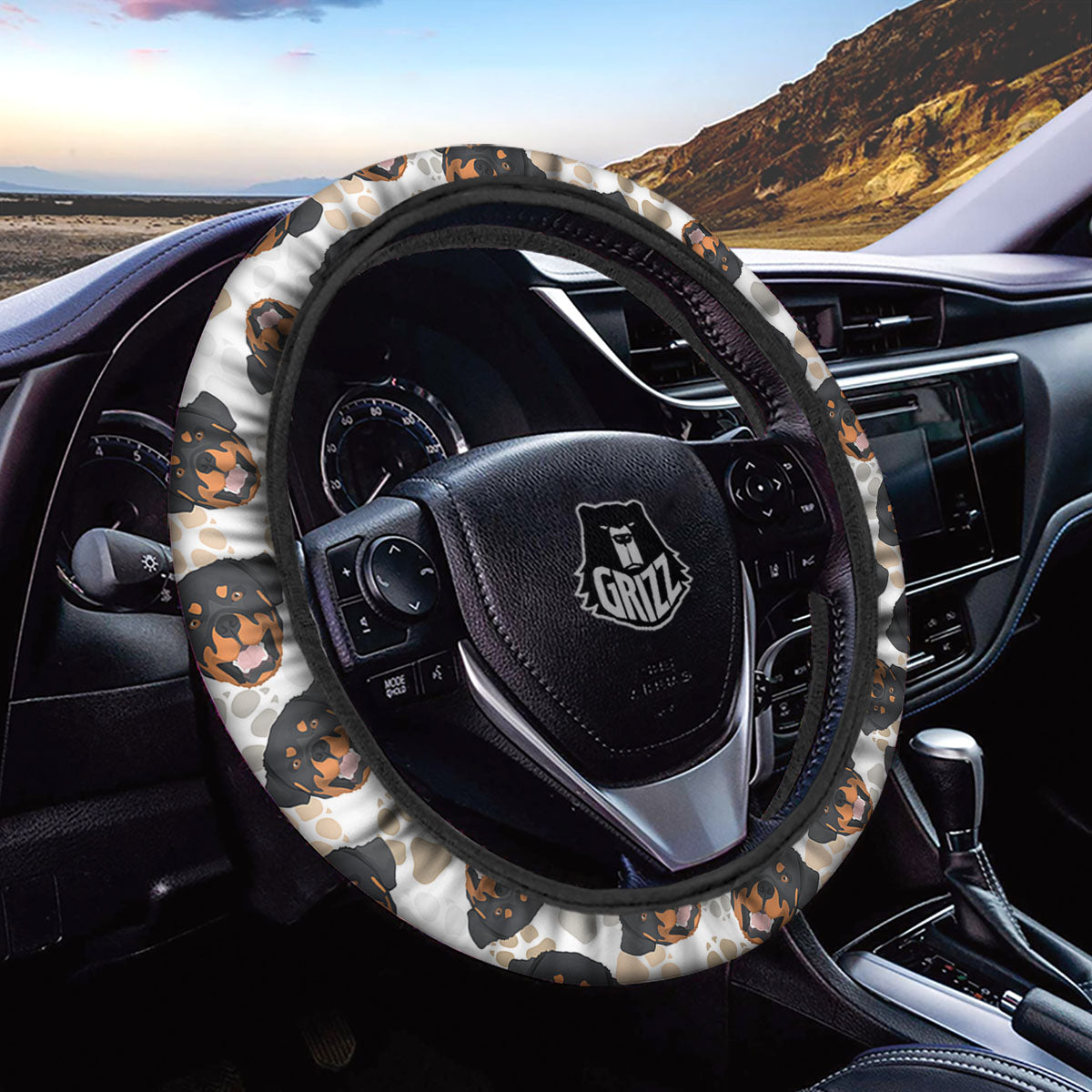 Rottweiler Print Pattern Car Steering Wheel Cover-grizzshop
