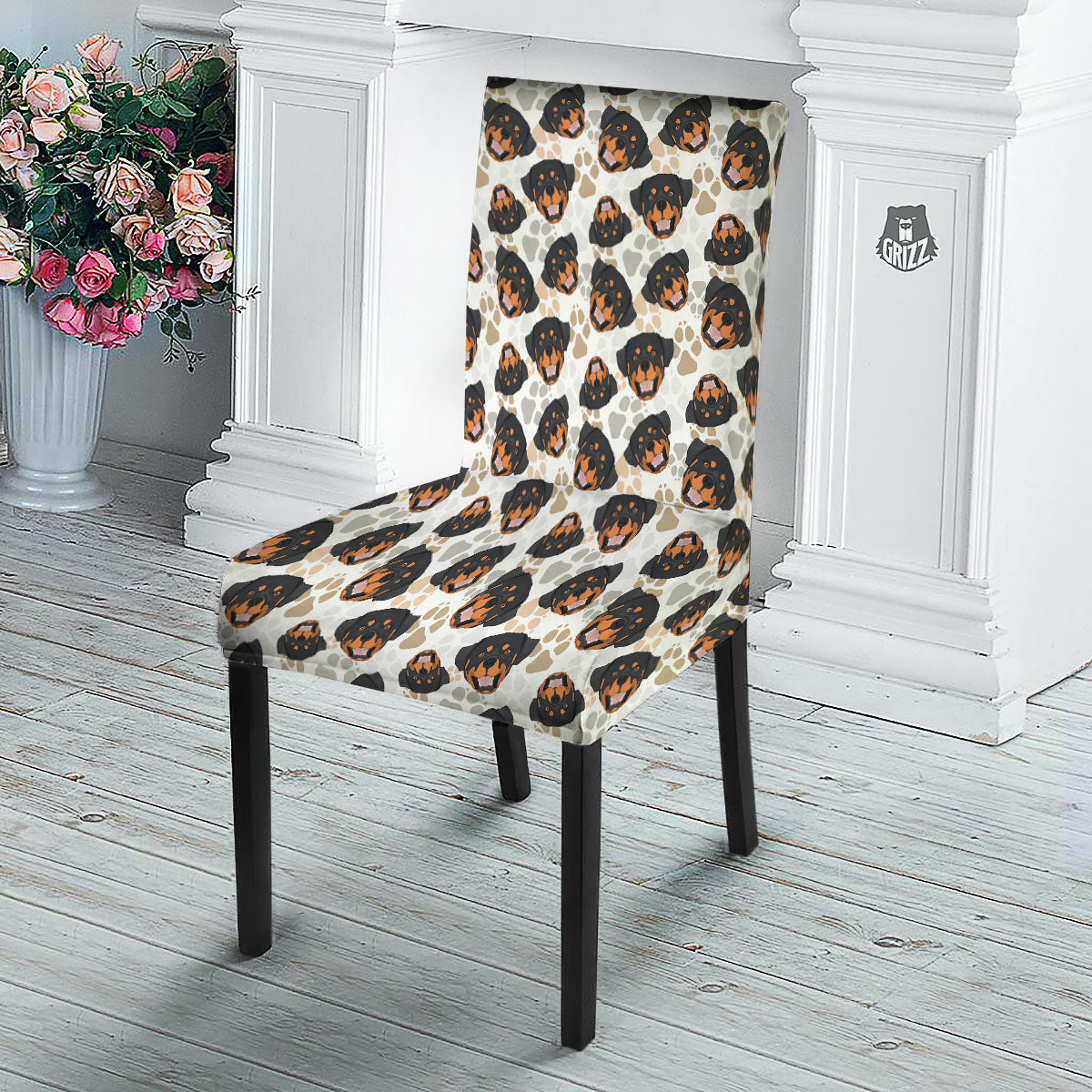 Rottweiler Print Pattern Dining Chair Slipcover-grizzshop