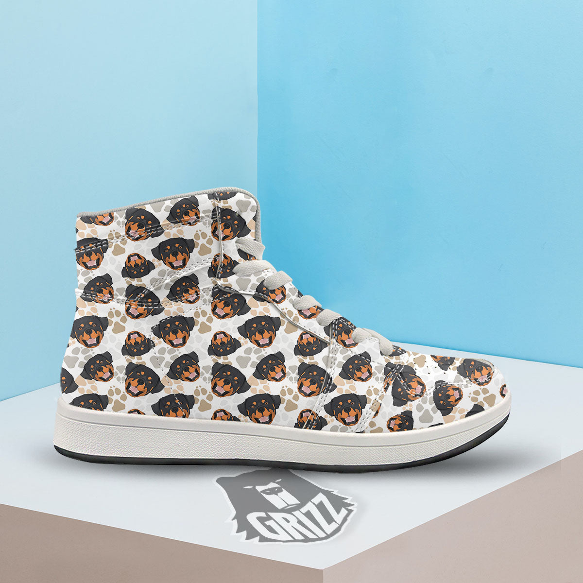 Rottweiler Print Pattern High Top Sneakers-grizzshop