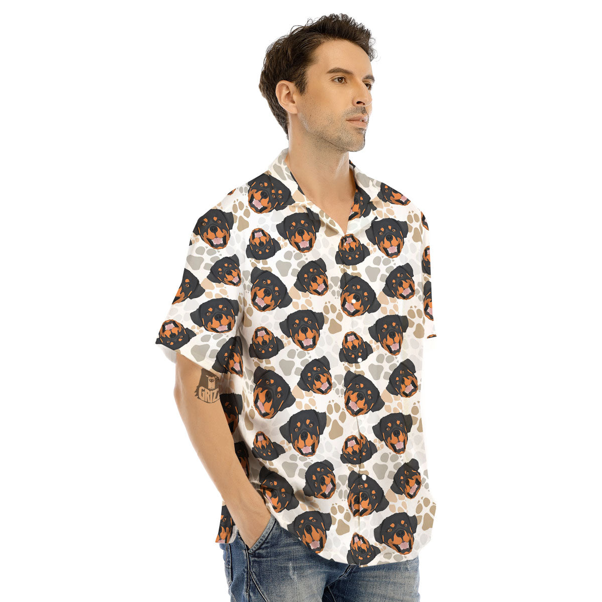 Rottweiler Print Pattern Men's Hawaiian Shirt-grizzshop