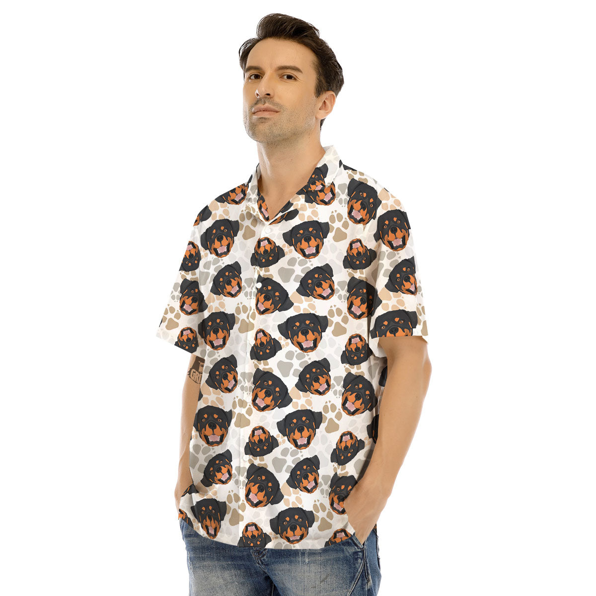 Rottweiler Print Pattern Men's Hawaiian Shirt-grizzshop