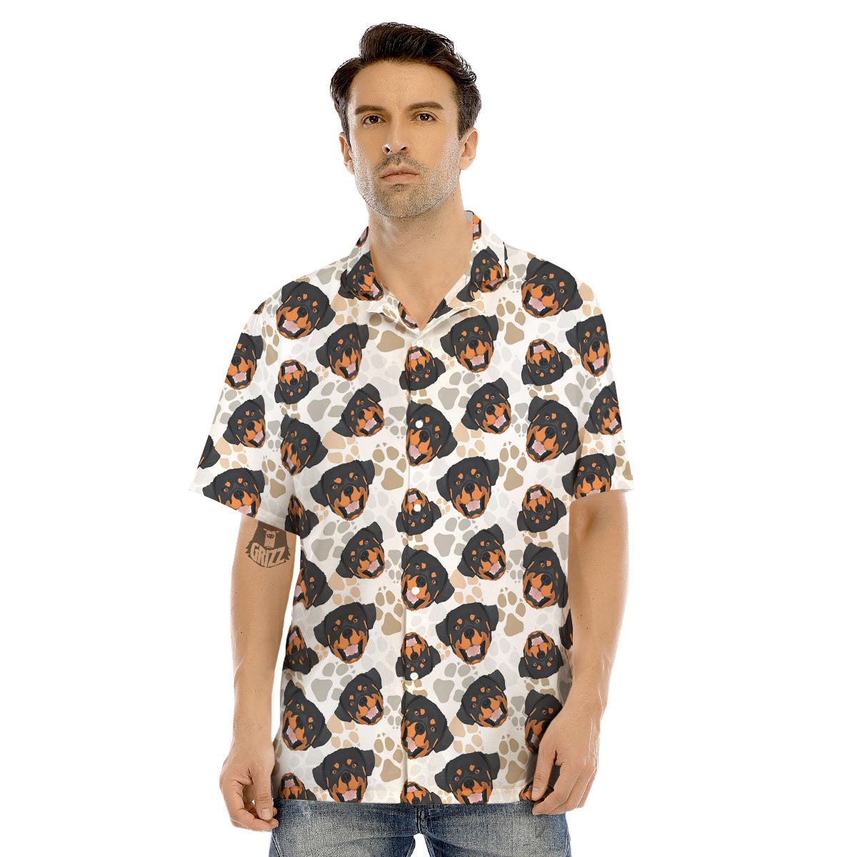 Rottweiler Print Pattern Men's Hawaiian Shirt-grizzshop
