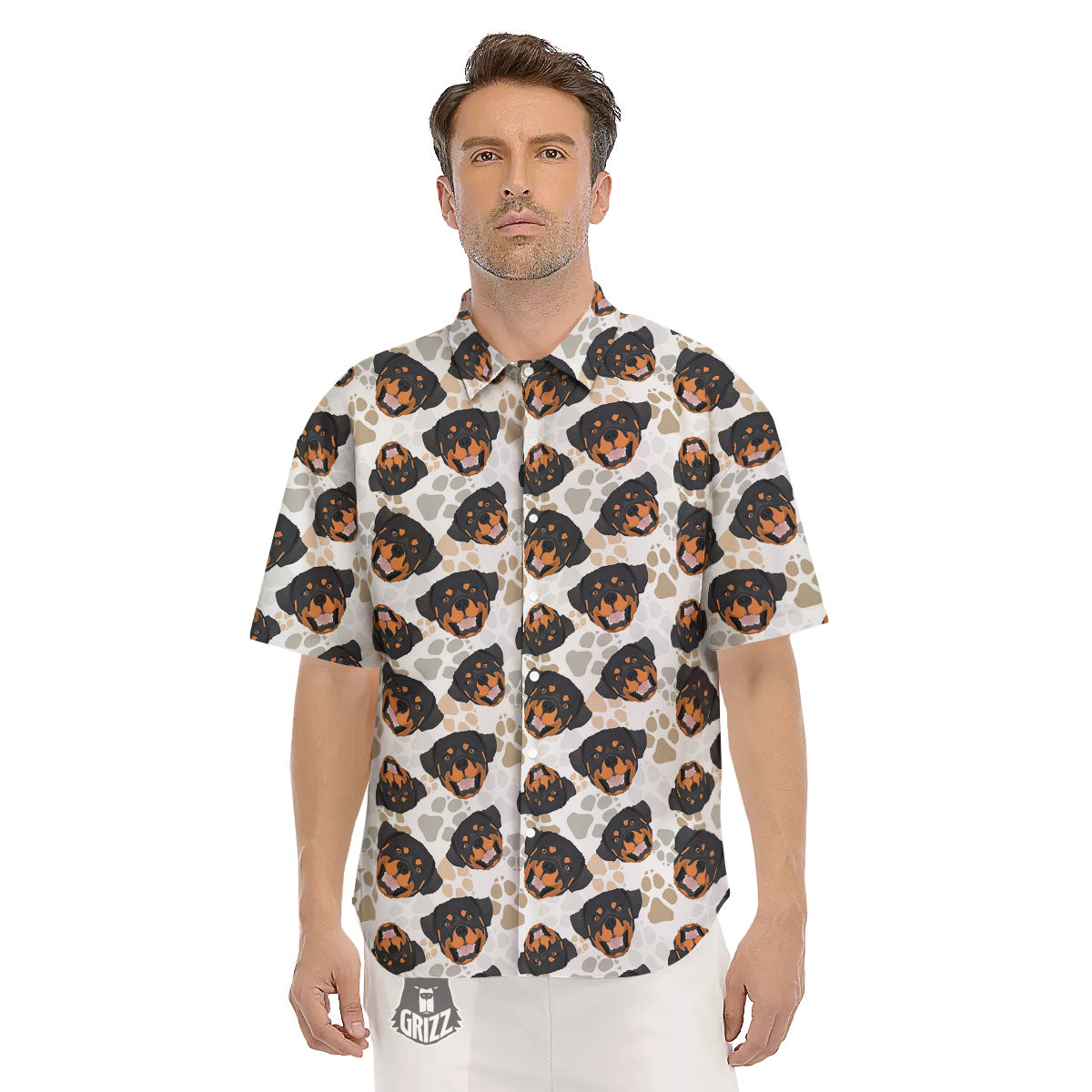 Rottweiler Print Pattern Men's Short Sleeve Shirts-grizzshop