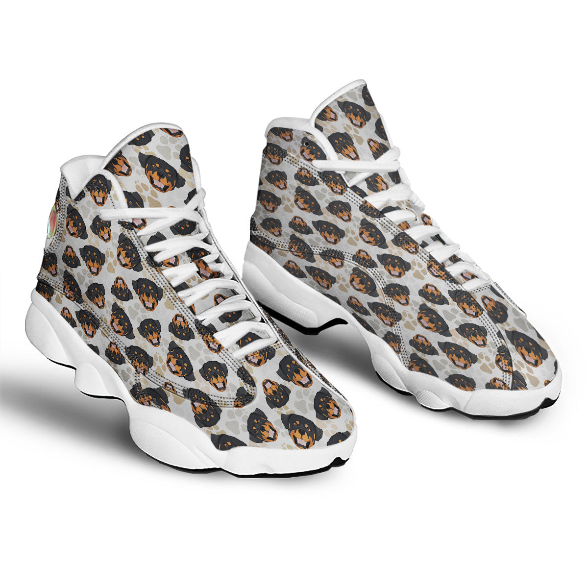 Rottweiler Print Pattern White Basketball Shoes-grizzshop