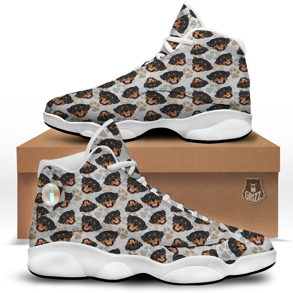 Rottweiler Print Pattern White Basketball Shoes-grizzshop