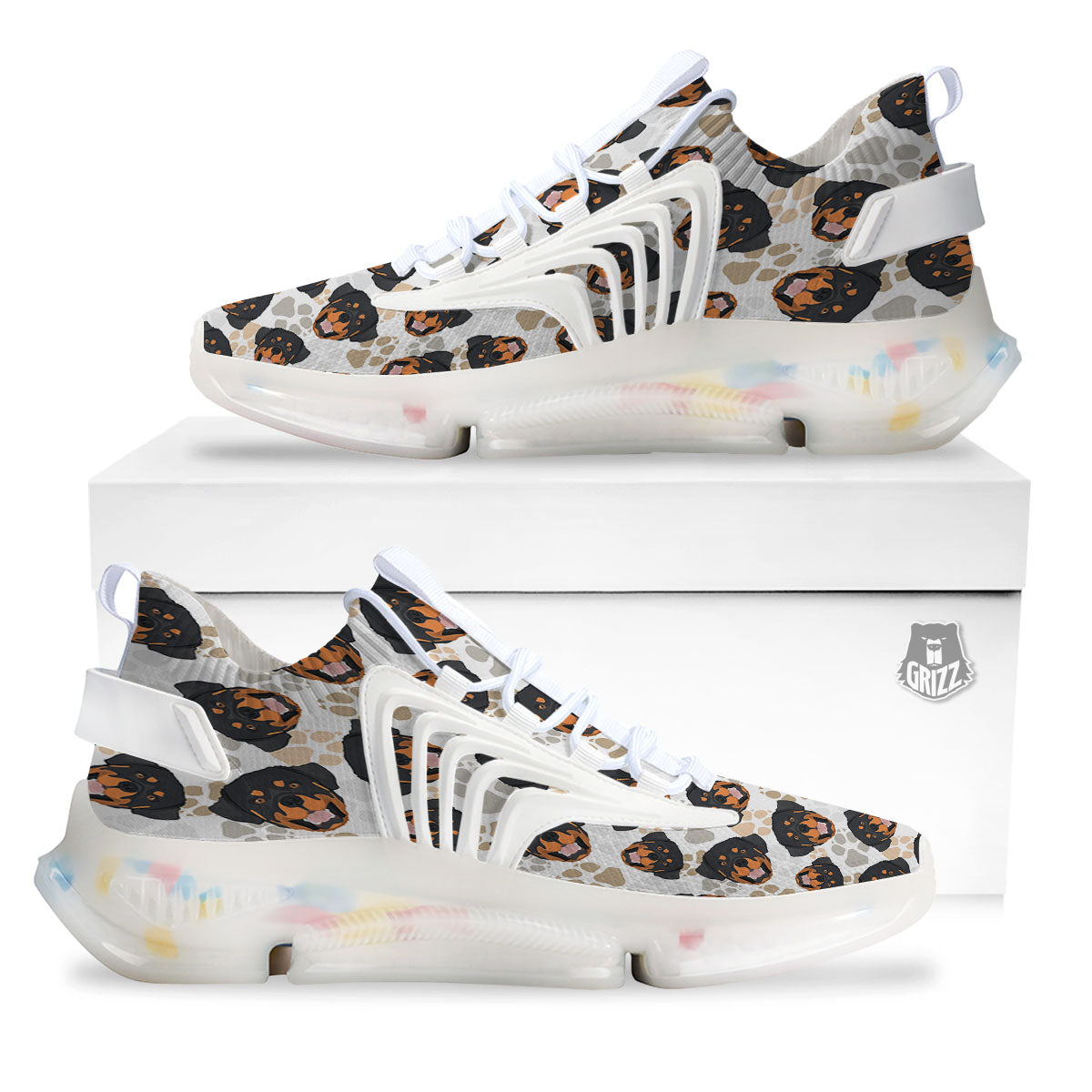 Rottweiler Print Pattern White Gym Shoes-grizzshop