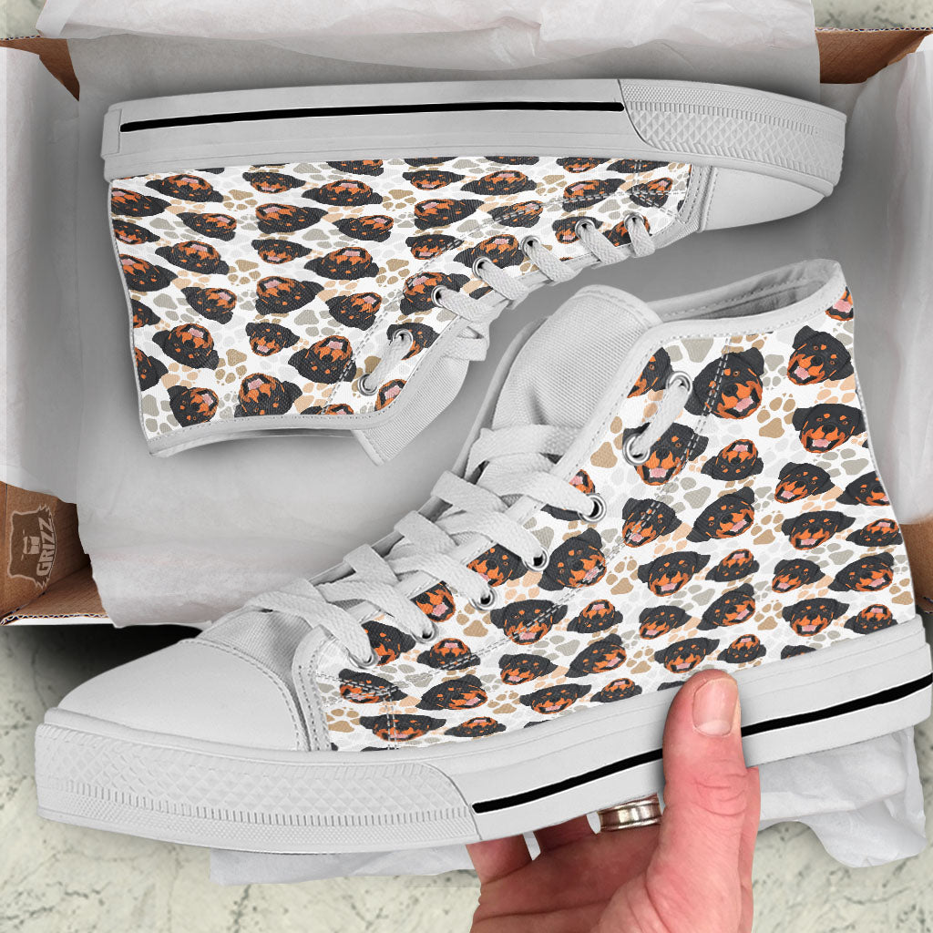 Rottweiler Print Pattern White High Top Shoes-grizzshop