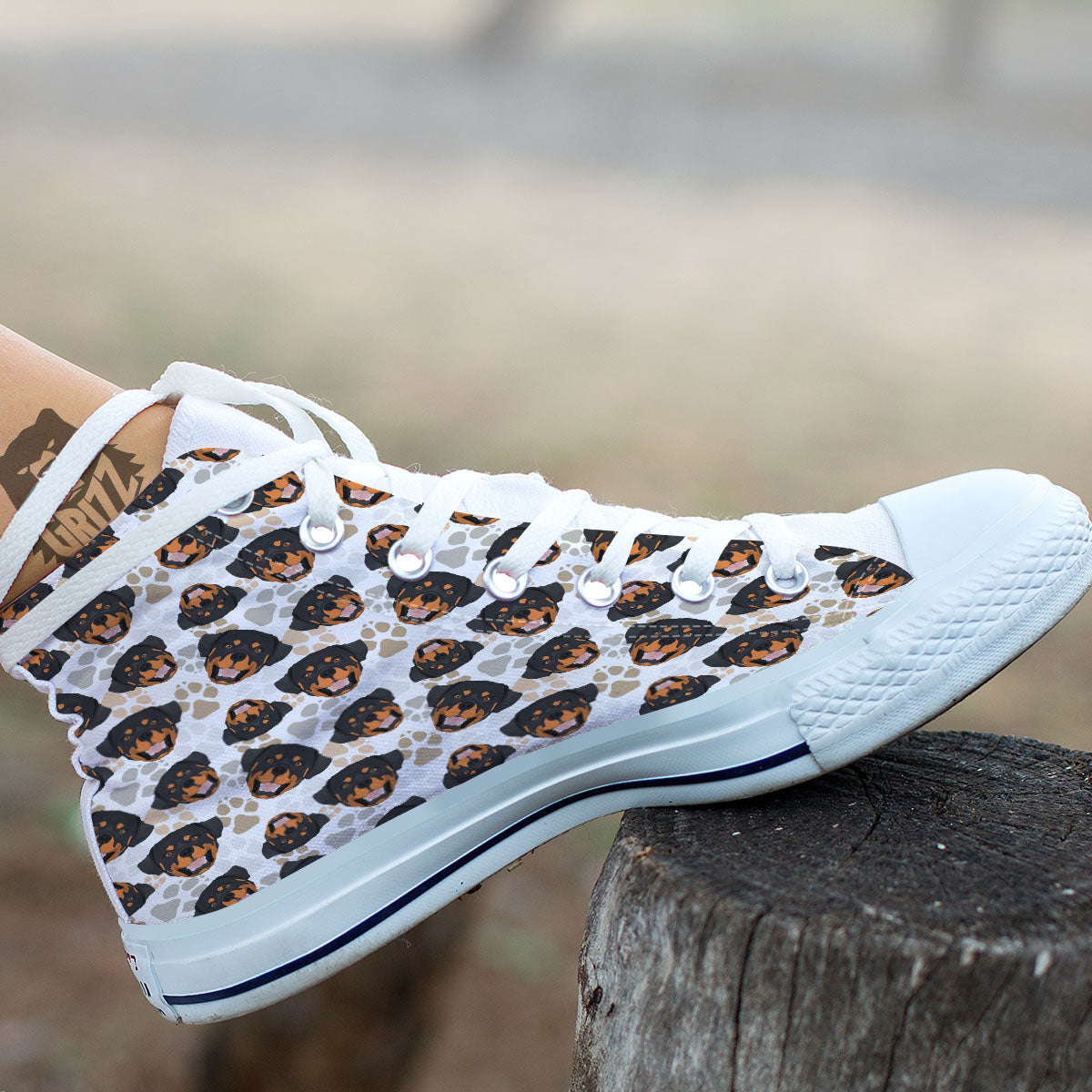 Rottweiler Print Pattern White High Top Shoes-grizzshop