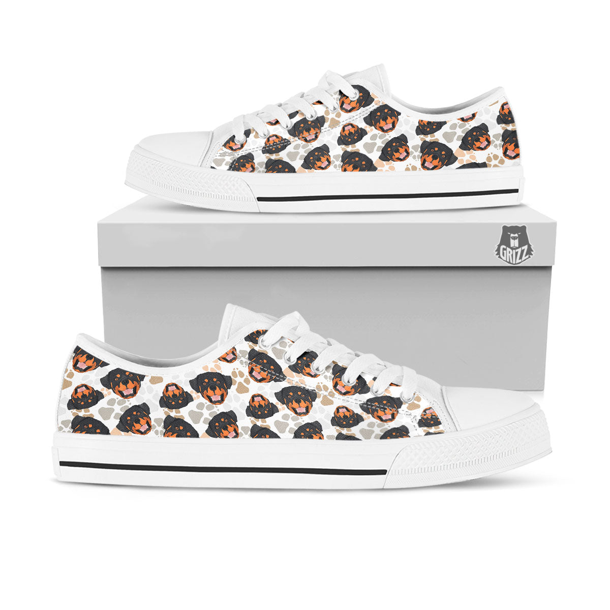 Rottweiler Print Pattern White Low Top Shoes-grizzshop