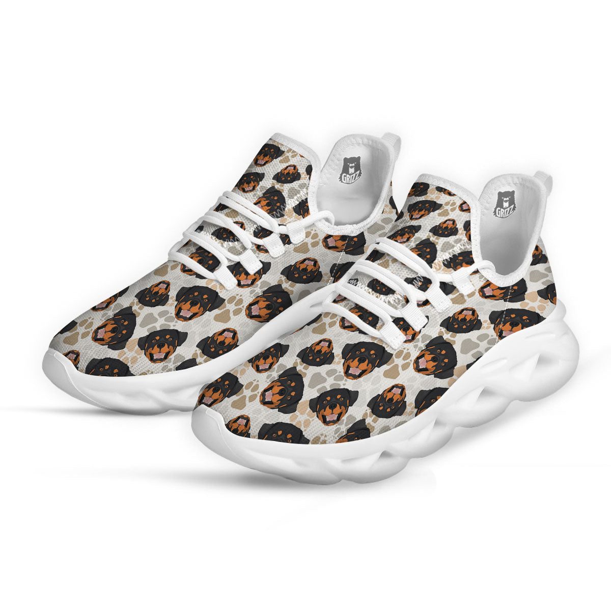 Rottweiler Print Pattern White Running Shoes-grizzshop