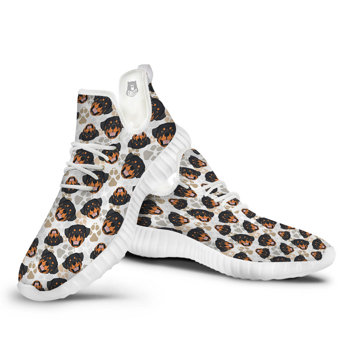 Rottweiler Print Pattern White Walking Shoes-grizzshop