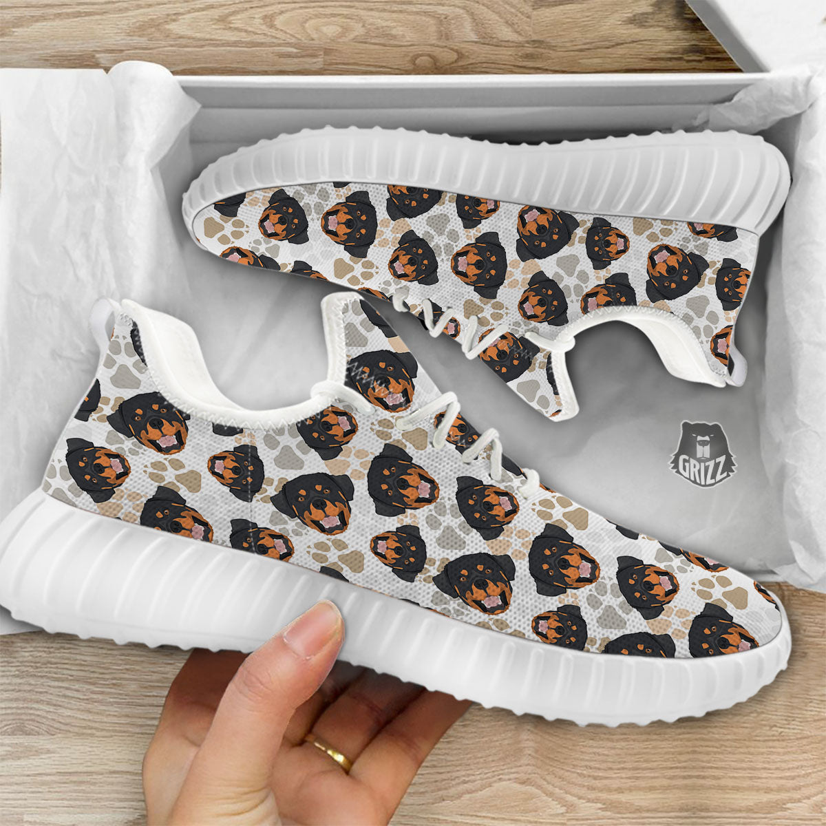 Rottweiler Print Pattern White Walking Shoes-grizzshop