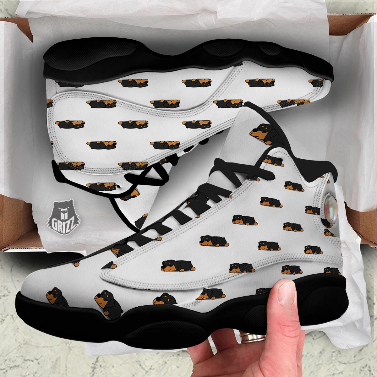 Rottweiler Sleeping Print Pattern Black Basketball Shoes-grizzshop