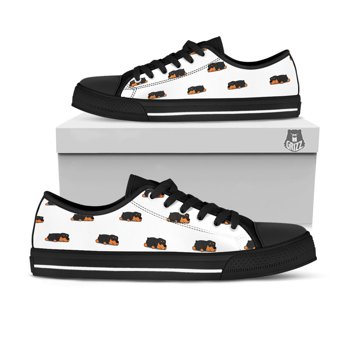 Rottweiler Sleeping Print Pattern Black Low Top Shoes-grizzshop