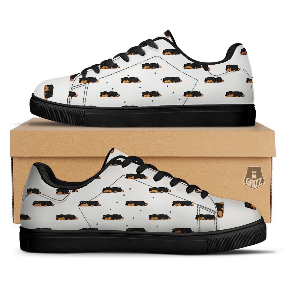Rottweiler Sleeping Print Pattern Black Low Top Sneakers-grizzshop