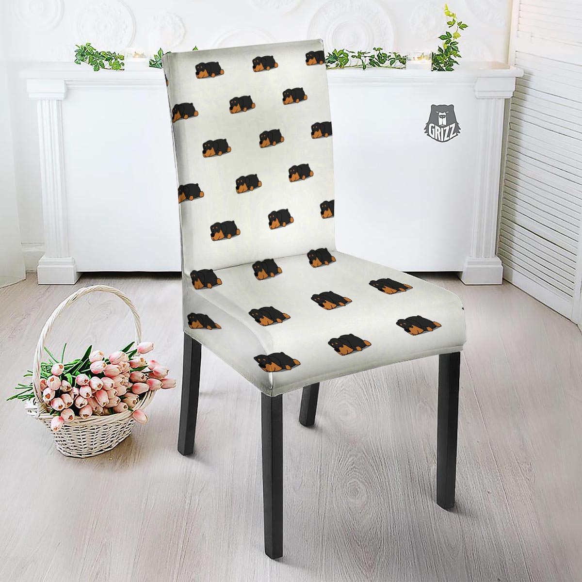 Rottweiler Sleeping Print Pattern Dining Chair Slipcover-grizzshop