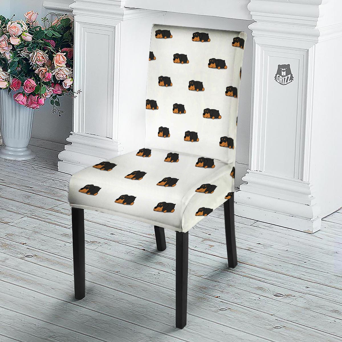 Rottweiler Sleeping Print Pattern Dining Chair Slipcover-grizzshop