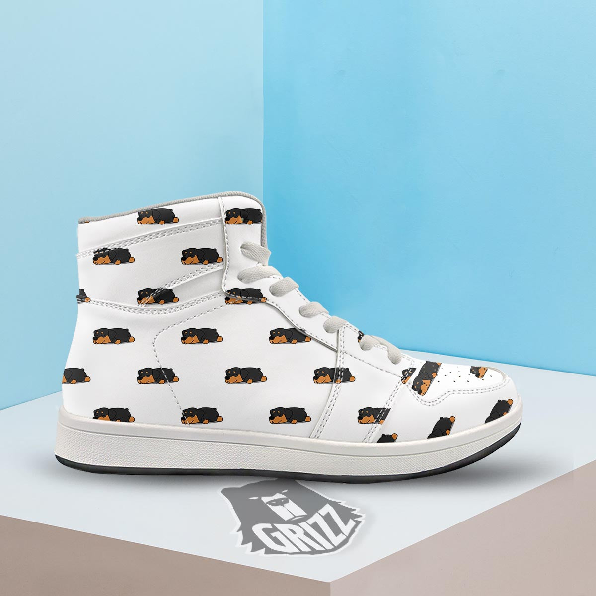 Rottweiler Sleeping Print Pattern High Top Sneakers-grizzshop