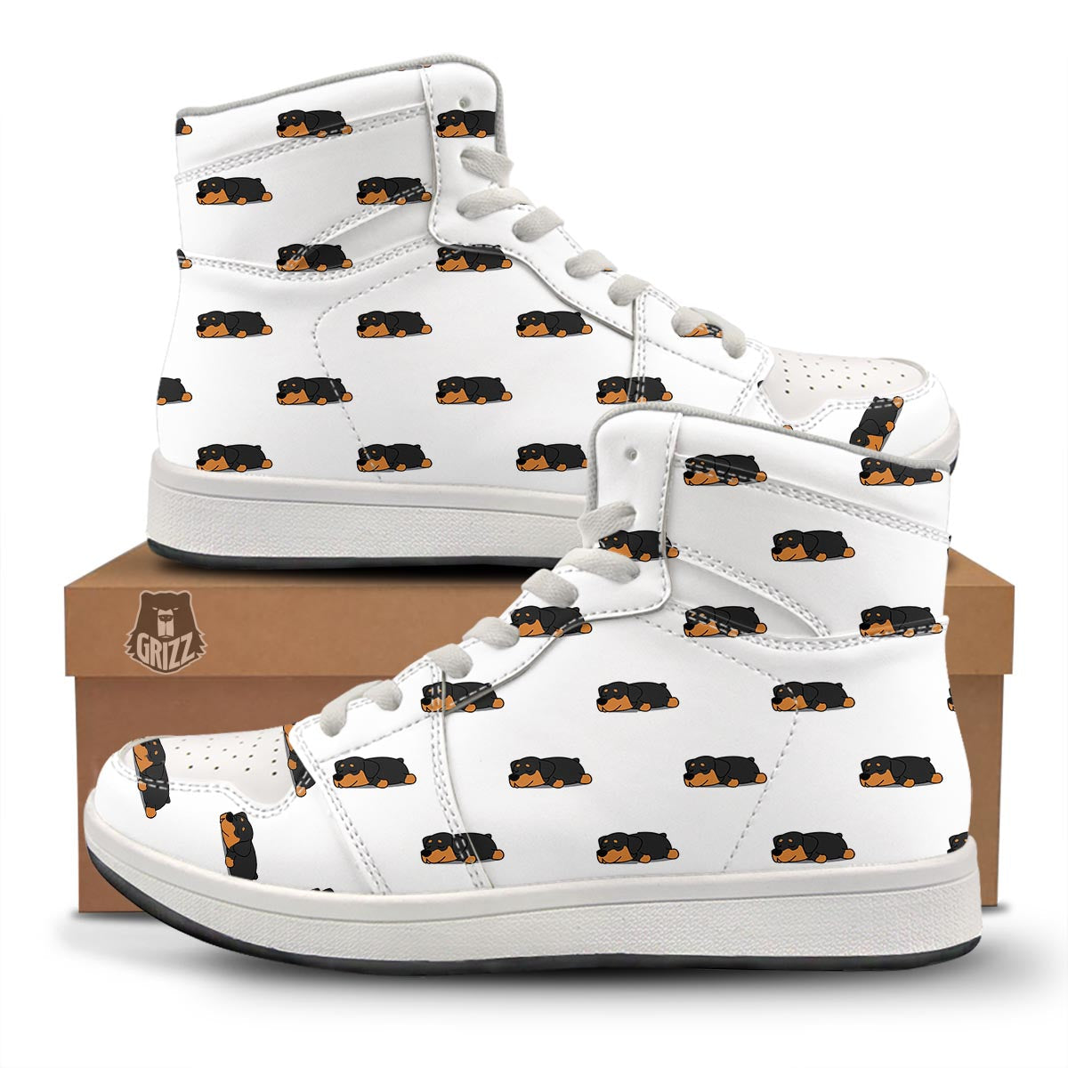 Rottweiler Sleeping Print Pattern High Top Sneakers-grizzshop