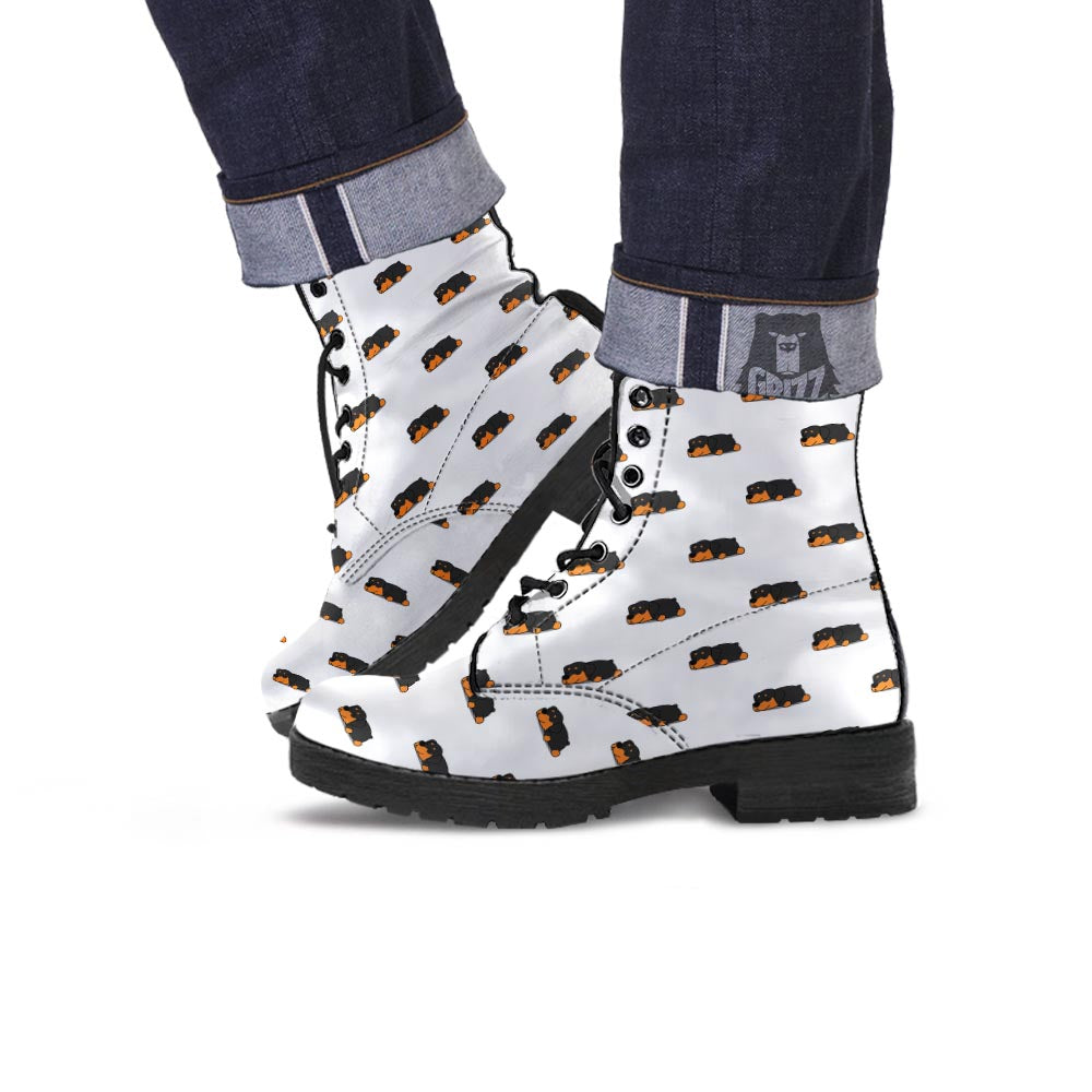 Rottweiler Sleeping Print Pattern Leather Boots-grizzshop