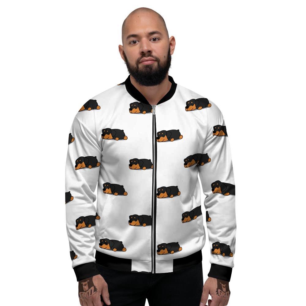 Rottweiler Sleeping Print Pattern Men's Bomber Jacket-grizzshop
