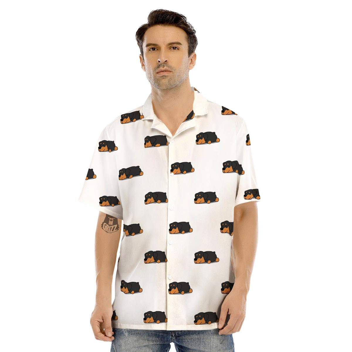 Rottweiler Sleeping Print Pattern Men's Hawaiian Shirt-grizzshop